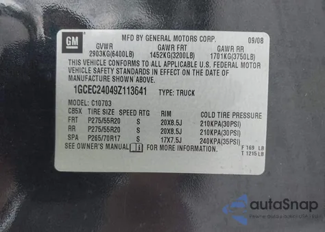 2009 Chevrolet Silverado 1500 Lt from USA, damaged, VIN 1GCEC24049Z113641